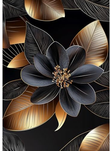 AIRDEA Schwarze Blume Diamond Painting Erwachsene, DIY 5D Goldblätter Diamant Painting Bilder, Bastelset Erwachsene Frauen als Haus Wanddeko 30x40 cm