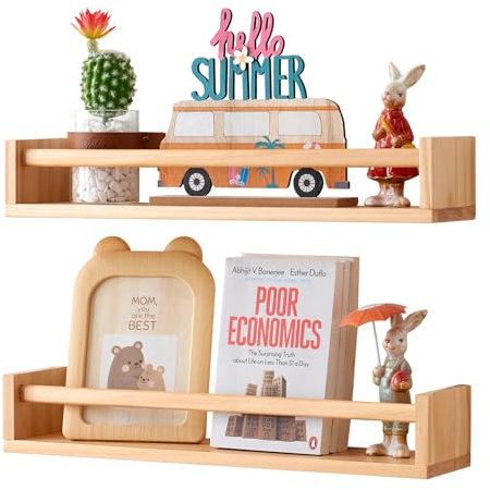 OAKERLAND Holz Wandregal Kinderzimmer 2 Stück, 50cm Bücherregal Holz Wandregal für Kinderzimmer, Schweberegal Wand Bilderleiste für Bücher Märchenbücher, Zeitschrift