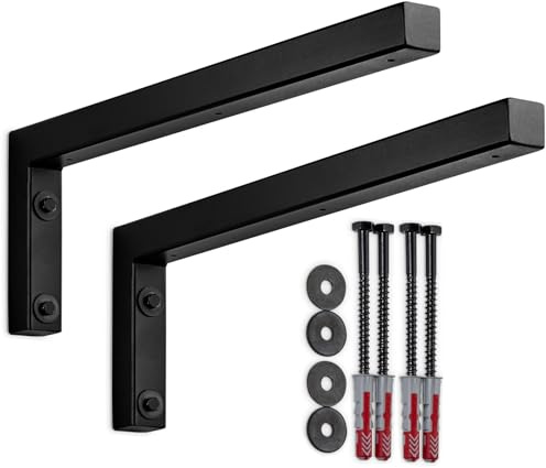 SOTECH 2er Set Wandkonsole L-Form 450 x 150 x 30 mm schwarz matt | pulverbeschichtet hochwertige Regalstützen zur Wandmontage, besonders geeignet für DIY-Projekte