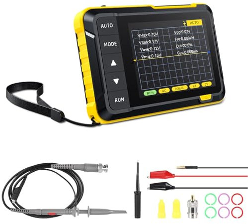 Mini Osciloscopio Portátil 200 KHz, 2,5 MS/s, Kethvoz Digital Oscilloscope con Pantalla TFT 2.8, Medición Voltaje 400 V, Actualización Firmware, USB Recargable para Principiantes/Automocion