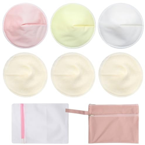 APOMOONS 6 Coppette Assorbilatte Riutilizzabile L'Allattamento Coppette Assorbilatte Lavabili Assorbente Veloce con Sacchetto per la Pulizia E Borsa Rosa(3 Strati, 11 cm)