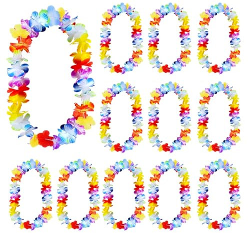 LUMOOM 12 collane hawaiane di fiori hawaiani, ghirlande decorative hawaiane, ghirlande per feste in piscina, decorazione per bambini, adulti, spiaggia, accessori per feste tropicali