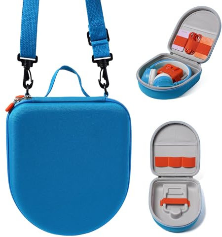 WannaBi Travel Case Holder for Yoto Mini Player, Headphone, Audiobook Cards - Protective Storage Organizer Carrier with Adjustable Shoulder Strap for Kids (Blue)