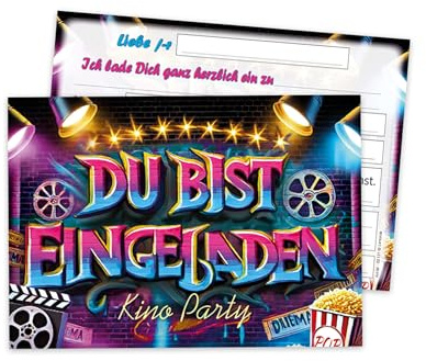 Limonia 12 Einladungskarten zum Kindergeburtstag Kino Cinema Graffiti Street Art Feier Fest Einladung Set Geburtstag Mädchen Kinder Jungs Jungen Boys Teenies Unisex Jugendliche Modern