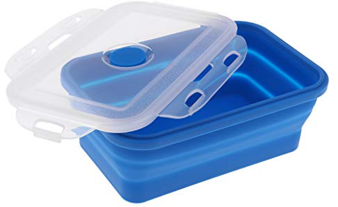 YEJBBUC Faltbare Silikon-Lunchbox, Schüssel, Bento, faltbar, Lebensmittelaufbewahrung, 540 ml, Blau