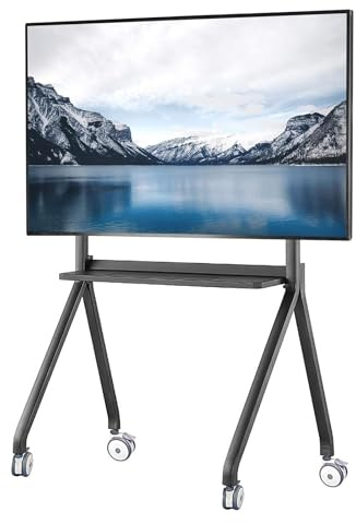 Mobiler TV-Wagen auf Rädern für 55-86 Zoll LCD/LED flache und gebogene Bildschirme, max. VESA 1600 x 1000 mm, rollbarer Bodenständer mit Ablage, höhenverstellbar