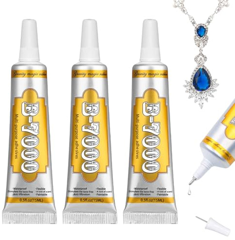 B7000 Glue Clear Adhesive - Jewelry Bead B-7000 Glue with Precise Tips for Rhinestones Fabric, Glass, Jewelry Making, DIY Art Crafts, Leather, Toys,15ml(3 Pack)
