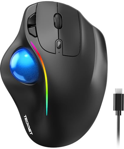 TECKNET Pro Wireless Trackball Mouse, Bluetooth Mouse with Ergonomic Thumb Control, USB-C Rechargeable, RGB Light Mice with Adjustable DPI, 3-Device Connectivity (BT or 2.4G),for PC/Mac/Laptop - Black