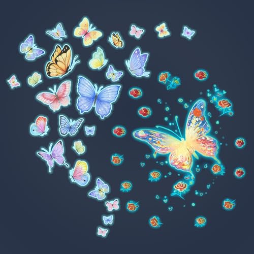 BSITSSS Schmetterlinge Leuchtsticker, Wandtattoo Schmetterling, Lieblich Schmetterling Deko Wandsticker, Glänzend Wandaufkleber Kinderzimmer, Wandsticker Leuchtend für Kinder Schlafzimmer