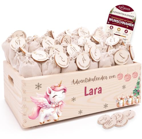 Personalisierter Adventskalender 2026 zum Befüllen mit Holzzahlen | Tolle Weihnachtsdeko aus Holz, Weihnachtskalender mit Tüten für Geschenke Mädchen & Jungen (40 x 30 x 14 cm)