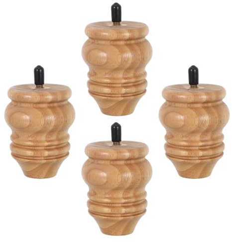 GALPADA 4 Stück Möbelbeine aus Rubberwood 8cm Hoch Gedrechselte Kürbisform Unbehandelte Sofabeine Ersatzfüße für Sofa Sessel Kommode und Hocker
