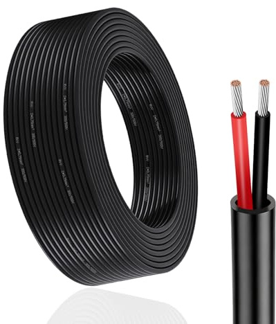 Qiping Câble Rond 2 Fils, 2 x 0,75 mm², 5M, Câble électrique Rouge/Noir, 12V/24V fil de cuivre étamé pour Le câblage des Feux arrière de remorque, L'automobile fil electrique, Equipement de Bateau