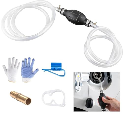 1 Set Syphon Pump Kit, Hand Fuel Pump, Siphon Hose 2m | PVC Hose & Gloves, Fuel Tanks, Water Tanks, Liquid Containers, For Everyone,Car Owner, 2m 0.39In Outer 0.31In Inner