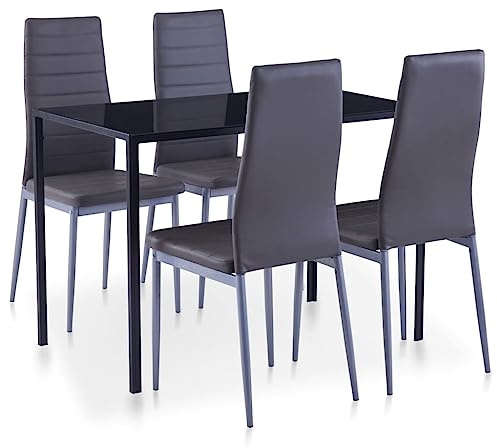 Augerlite Juego de 5 sillas de comedor gris con mesa de cristal templado, sillas de piel sintética, 105 x 60 x 74 cm, 4 sillas, diseño moderno para comedor, salón, pequeño comedor, cómodo y fácil de