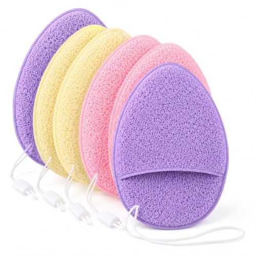 6Pcs Reusable Face Sponges for Cleansing, Gentle Glove-Style Face Scrubber Pads with Hanging Loops, Makeup Remover Pads Exfoliating Puff Sponges for Deep Pore Cleansing Blackheads Daily Facial Wash