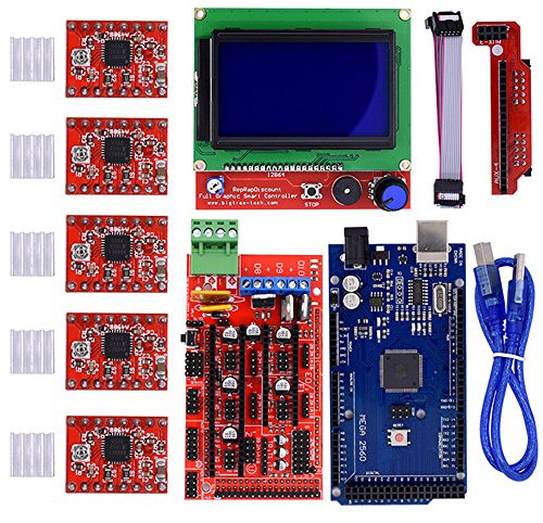 iHaospace 3D Drucker Controller Kit für RAMPS 1.4 + Mega 2560 R3 + LCD 12864 Display Controller + 5pcs A4988 Stepper Motor Driver with Heatsink use für Arduino Reprap Drucker