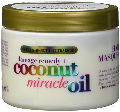 OGX Coconut Miracle Oil Hair Mask (1 x 168 g), mascarilla reparadora anti frizz con aceite de coco, esencia de tiaré y extracto de vainilla, sin sulfatos ni parabenos para cabello seco y dañado