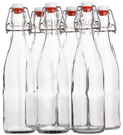 AYL Flip Top Glass Bottle [16 fl. oz./Pack of 6]– Swing Top Brewing Bottle with Stopper for Beverages, Oil, Vinegar, Kombucha, Beer, Water, Soda, Kefir – Airtight Lid & Leak Proof Cap – Clear