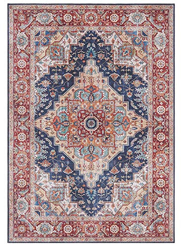 Nouristan Asmar Rug - Living Room Rug Orient Touch Detailed Pattern Floral Curve Pile Flat Weave Rug for Dining Room, Living Room, Bedroom, Blue, 120 x 160 cm