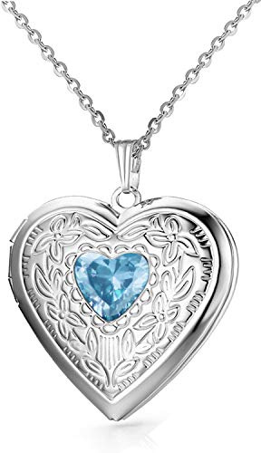 Birthstones Locket Necklace that Holds Pictures Love Heart Photo Locket Crystals Necklace Pendant Birthday Gifts