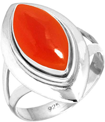 Jeweloporium Orange Natürlich Karneol 925 Sterling Silber Ringe für Damen mit Stein Handgefertigt Silber Ringe Größe 61(19.4) das Erntedankfest Geschenk Cocktail Schmuck