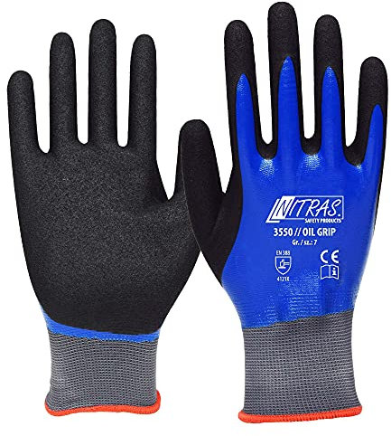 12Paar Handschuhe Nitras -OilGrip- Grau, 9