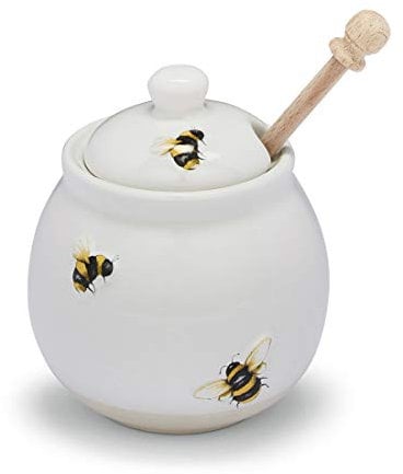 Cooksmart Bumble Bee Pot à miel en céramique avec gouttière | Pot à miel de conception britannique avec cuillère à miel | Pots à miel pour tous les types de maisons ou de restaurants