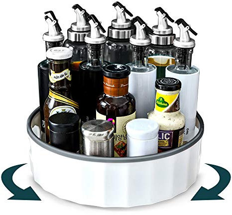 Gewürzregal Drehbar Küchenregal Küchen Organizer Spice Storage Rack Gewürzkarussell Gewürzständer Kitchen Organiser Condiment Holder Gewürzhalter Weiß Groß Turntable Gewürzregale Arbeitsplatte Schrank