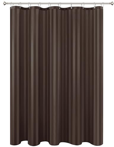 Biscaynebay Rideau de douche en tissu ou doublure 182,9 x 182,9 cm, marron à rayures damassées, rideaux de salle de bain lavables en machine