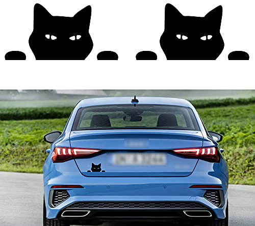 TOMALL 2PCS 14cm x 7cm Katze späht Auto Aufkleber Katze beobachten Vinyl reflektierende Abziehbilder Wasserdicht lustig selbstklebend für Autofenster Stoßstange Laptop Motorrad (Schwarz)