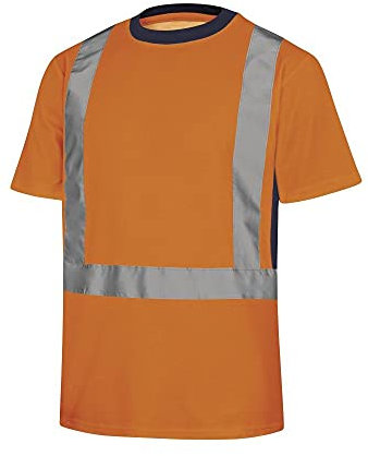 Deltaplus Delta Plus HV T-Shirt mit hoher Sichtbarkeit, für den Sommer, 55% Baumwolle, 45% Polyester, 150 g, Klasse 2, Rundhalsausschnitt, Nova, L, Neonorange