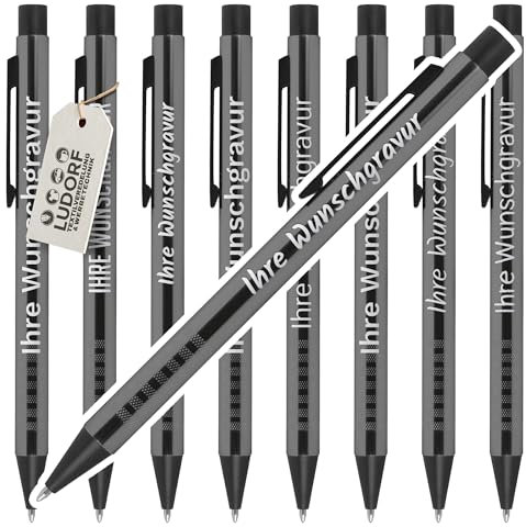 #teamludorf Kugelschreiber Grau - 100 Stk. - individuell graviert - personalisierte Werbe-Kugelschreiber mit Logo oder Text - perfektes Werbegeschenk für Firmen, Hochzeiten & Messen