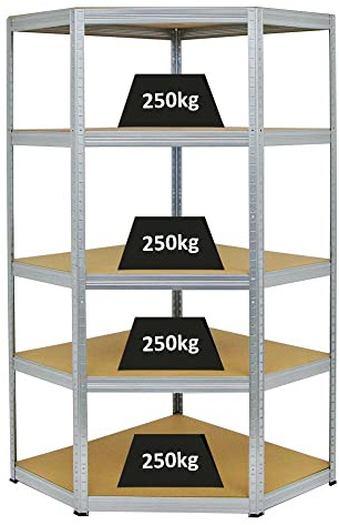 PROREGAL Étagère d'angle Charge Lourde Slim Elephant | HxLxP 180x90x45cm | 250kg par Niveau | Galvanisé | Étagère d'angle pour Garage, Atelier, Cave, sous-Sol, Stockage, Rangement, Rayonnage