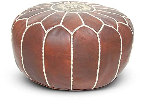 Marokkanische Pouf Leder Mandel Braun Rund
