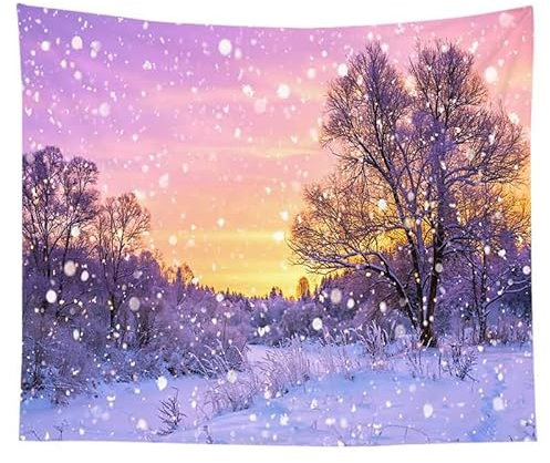 EHOMERY Wandbehang Cotton Wanddekoration Rustikal Bunt Weihnachten Weihnachtsbaum Schnee Wandteppich Babyzimmer Junge Farbe Tapisserie Wandschmuck Groß Schlafzimmer Wohnzimmer 150X150Cm