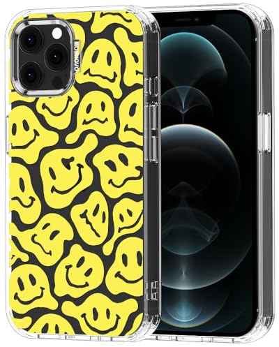 MOSNOVO Case for iPhone 12 & iPhone 12 Pro, [Buffertech 6.6ft Military-Grade Drop Protection] [Anti Peel Off Tech] Clear TPU Bumper Phone Case Cover Design - Melted Yellow Smiles Face
