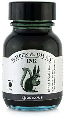 Octopus Write and Draw Ink 553 Green Squirrel, wasserfeste Tinte zum Schreiben und Zeichnen, Kalligraphietinte, lichtechte Zeichentusche für Füllhalter, grün, 50 ml
