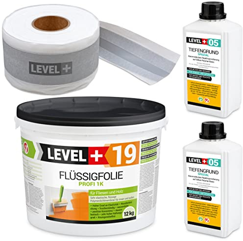 Dichtset Flüssigfolie 12Kg Auf Holz Fliesen OSB, 15m Dichtband, Tiefengrund 2L, Abdichtungsset Innen Außen Dusche Bad Küche SET525