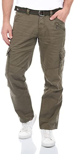 Timezone Cargohose Herren mit Gürtel BenitoTZ Loose Fit Cargo Hose Taschen Baumwolle, Farbe:Khaki (4137), Größe:32W / 32L