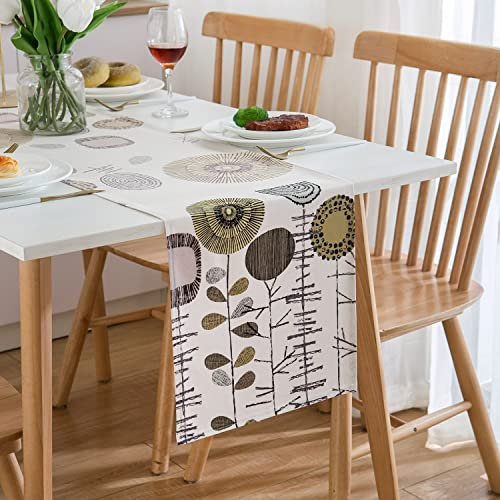 DecorMommt Tischläufer Grau Blumen Modern Abstrakt Braun Tischläufer Schwarz Tischläufer Sonnenblume Muster Leinen Faltenfrei rutschfest Tischband Deko Tischwäsche Esstisch Party Hochzeit 40x140cm
