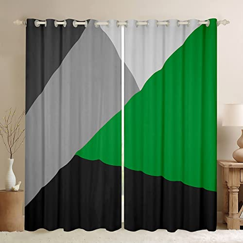 Tende per finestre geometriche patchwork 150 x 172 cm per bambini verde nero grigio tende e drappeggi geometrici triangolari oscuranti moderne astratte trattamenti per finestre 2 pannelli de