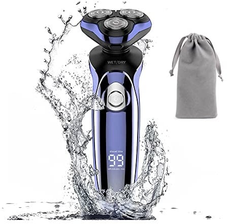 YONGYAO Maquina de Afeitar Hombre, con Pantalla LCD Afeitadora Electrica Hombre Cuchilla Rotativa Recortadora, IPX7 Afeitado en seco o en húmedo