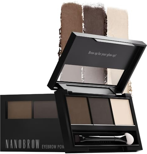 Augenbrauenschminken Set Nanobrow Eyebrow Powder - haltbare, pulvrige Augenbrauenschatten mit Highlighter (Dark)
