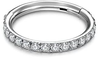 VFUN 16G 316L Edelstahl Hinged Clicker Ring Piercing Septum Nase Anilli Damen Herren CZ Inlaid Kugel Piercing Ohr Knorpel Helix 8-10 mm, Edelstahl, Zirkonia, Zirkonia, legierter Stahl, Silber