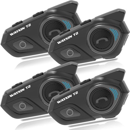 CHUANYUE T2 4 cuffie Bluetooth per moto, interfono Bluetooth per 2 piloti, 1000 m, con condivisione della musica, cancellazione del rumore DSP e CVC, radio FM, accoppiamento con un clic, impermeabile