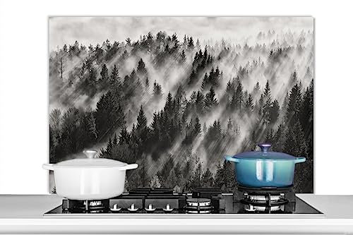 KitchenYeah© Küchenrückwand Platte Spritzschutz Küche Deko Aluminium Platte Spritzschutz Herd Alternative für GlasplatteLandschaft - Nebel - Wald - Natur - 100x65 cm