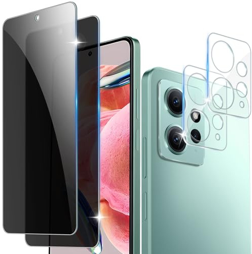 Vuciya 2 Pack Privacidad Cristal Templadode Pantalla para Xiaomi Redmi Note 12 4G vidrio templado +2 Protector de Lente de Cámara,Dureza 9H,Sin Burbujas, Antihuellas,Antiarañazos,HD