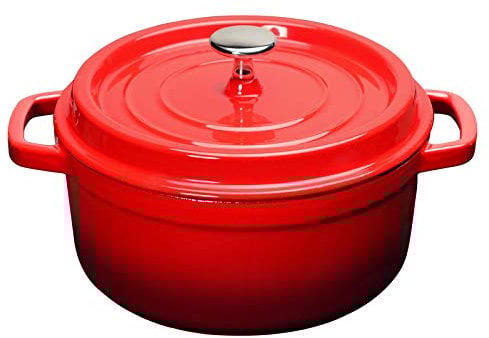 Dutch Oven Pot with Lid, Red Round Enameled Cast Iron Dutch Oven with Dual Handles for Cook, Bake, Refrigerate and Bread Baking(22cm)