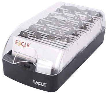 Eagle Visitenkartenbox für 550 Visitenkarten mit A-Z Register Visitenkartenhalter Organizer Box Schreibtisch, transparent Schwarz (M)