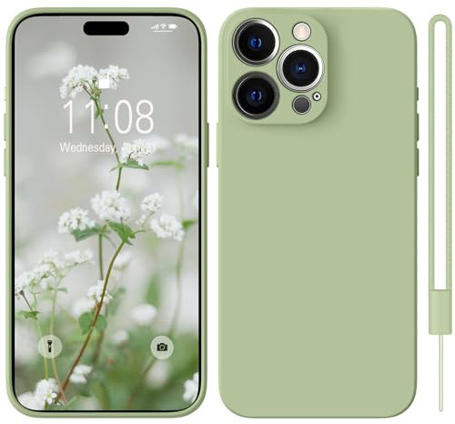 HGH für iPhone 15 Pro Max Hülle Silikon mit Lanyard, Handyhülle für iPhone 15 Pro Max Dünne Rundumschutz mit Weichem Microfiber-Innenfutter Stoßfeste Schutzhülle für iPhone 15 Pro Max Matcha-Grün